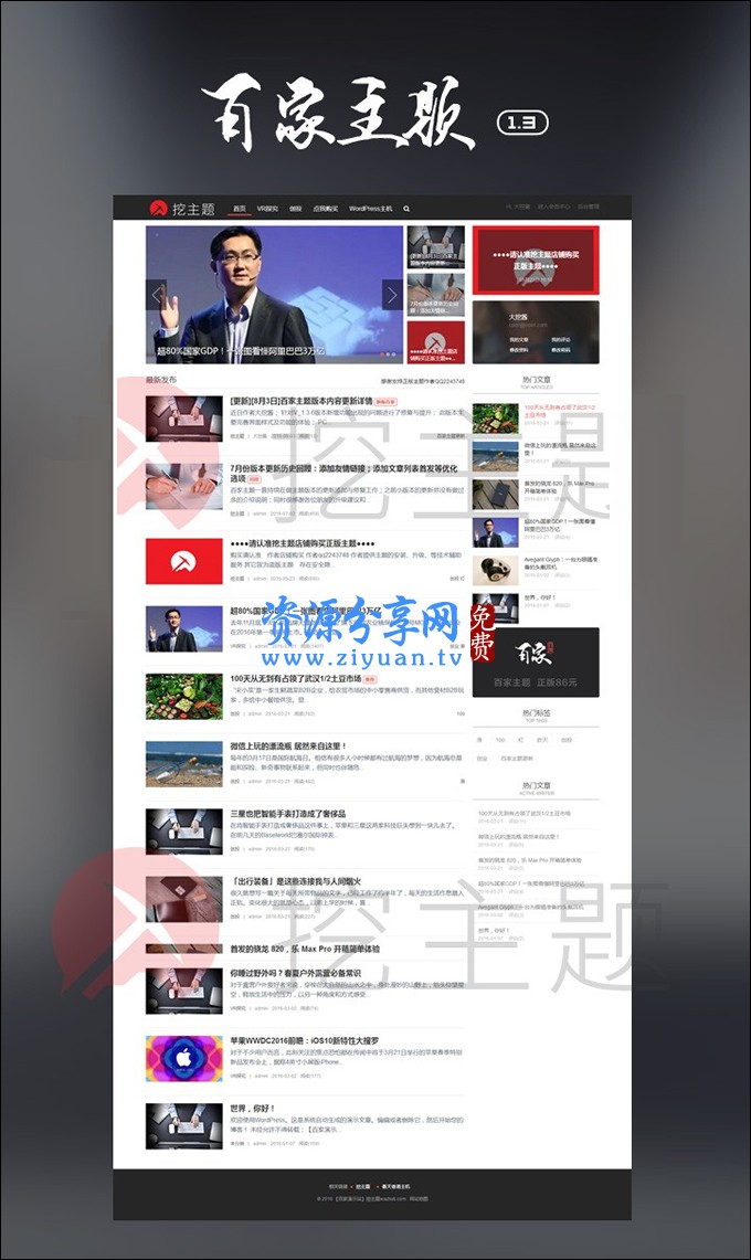 wordpress 主题仿百度百家模板网站源码