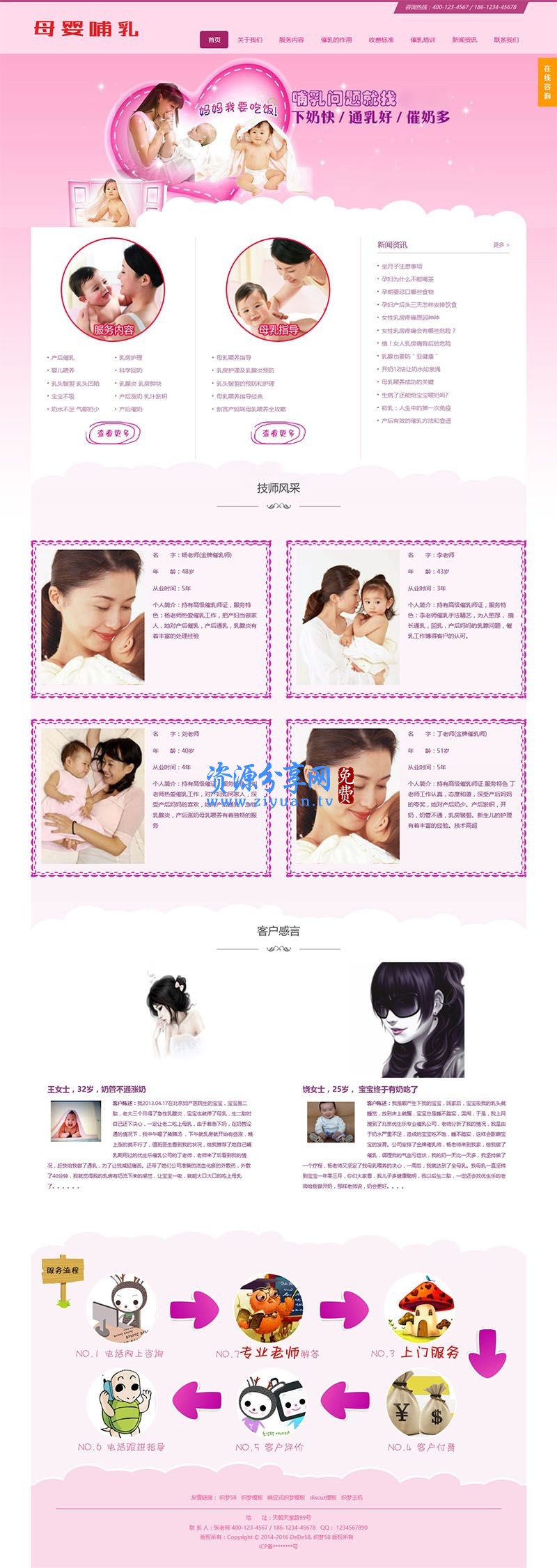 织梦响应式粉红色母婴催乳类网站模板